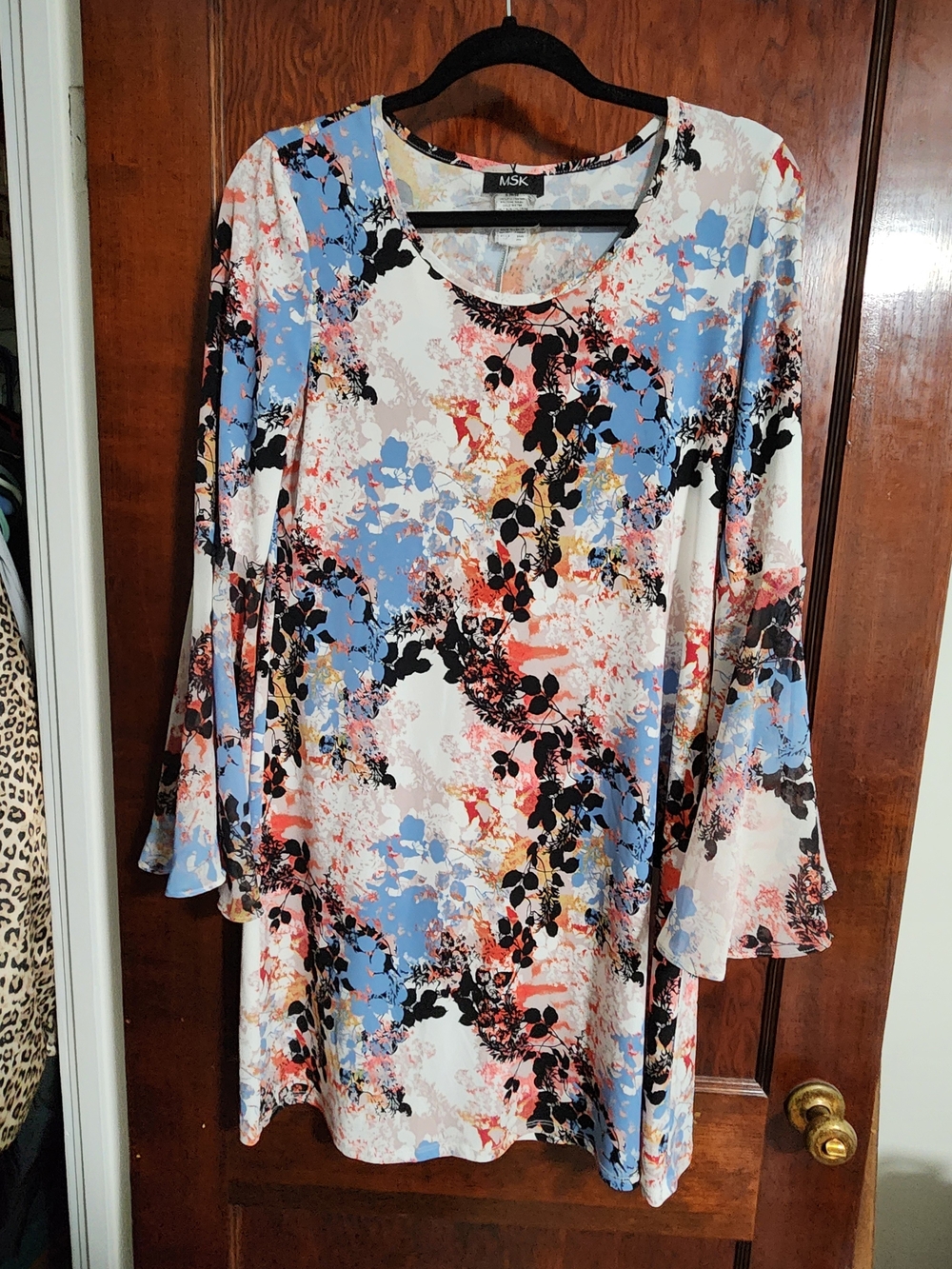 MSK Abstract Floral Bell Sleeve Shift Dress Boho - Like New